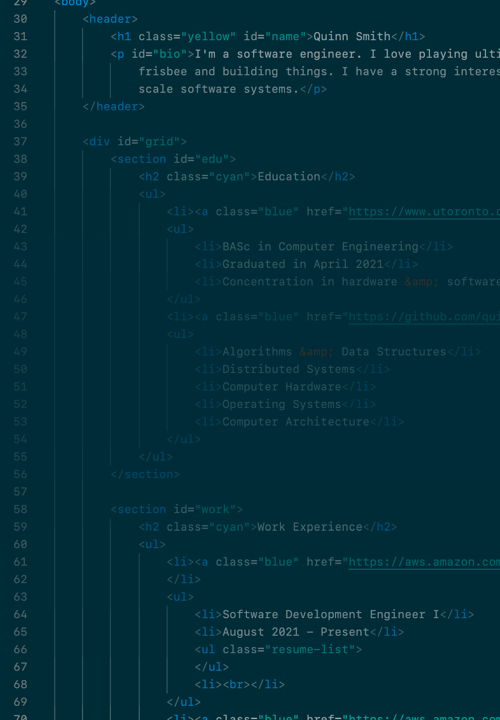 Lines of HTML code from the website